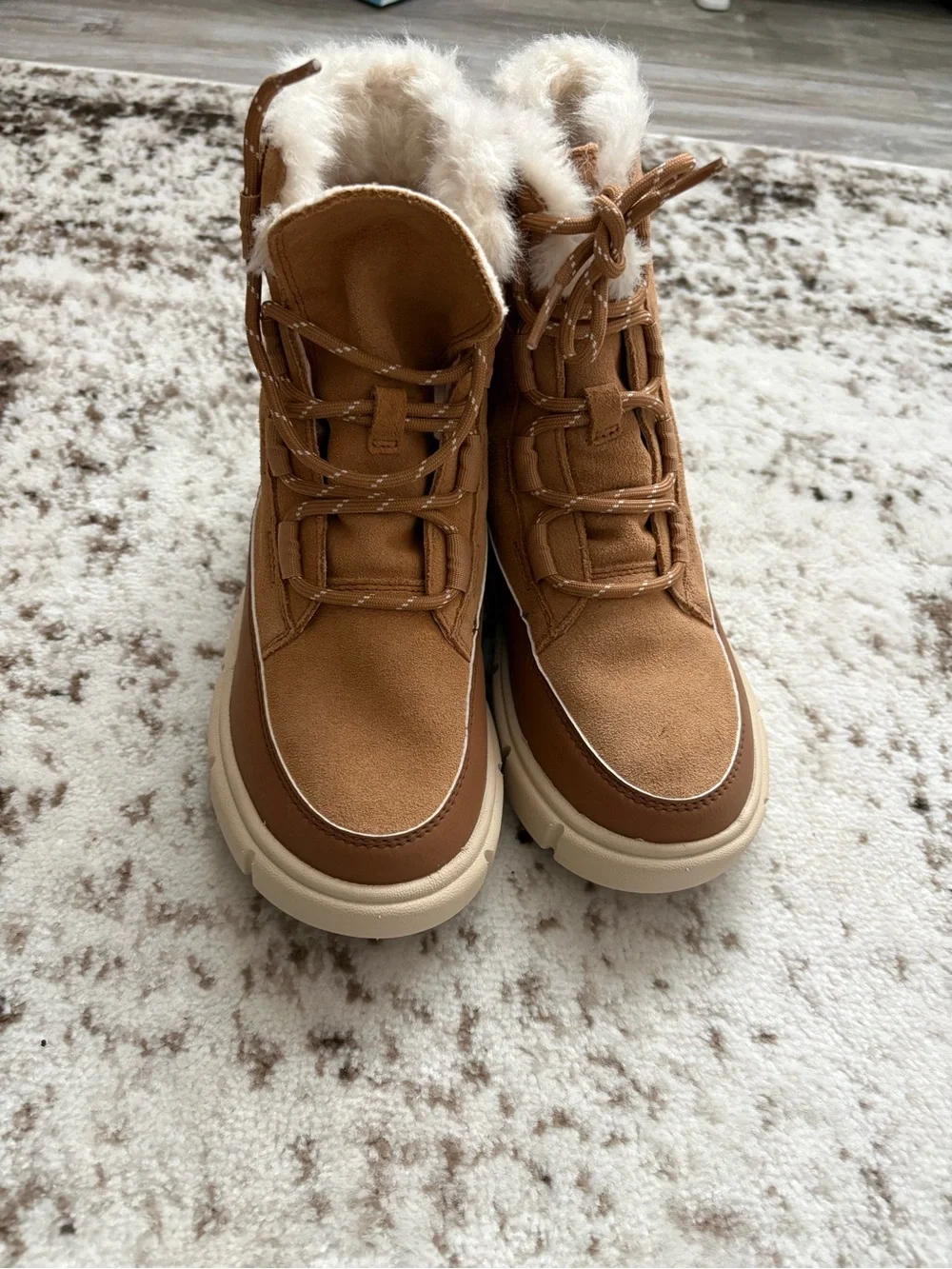 Sorel Kids Tan Faux-Fur Lined Lace-Up Boots